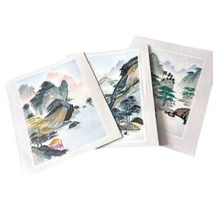 Set of 3 Vintage Handmade Asian Landscape Wheat Stalk Silk Art Pictures Original